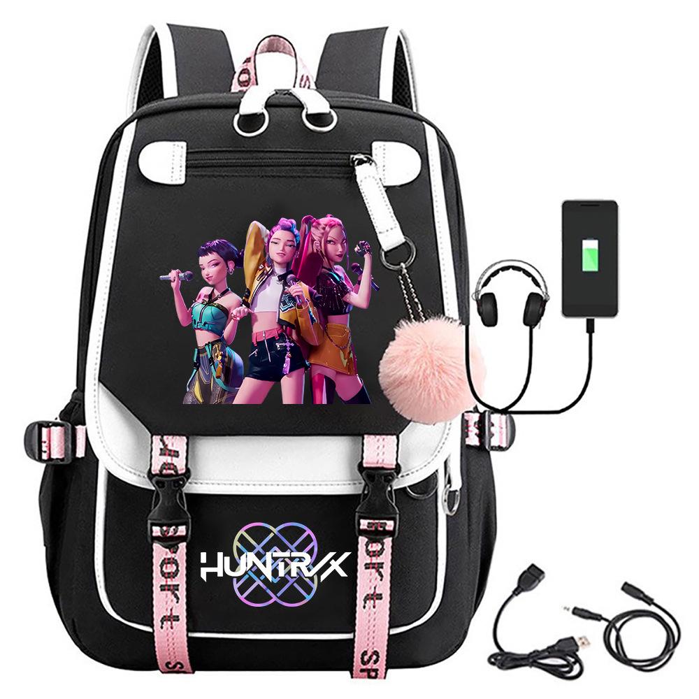 K-pop Demon Hunter Girl Group Backpack with Pompom - School and Campus Edition