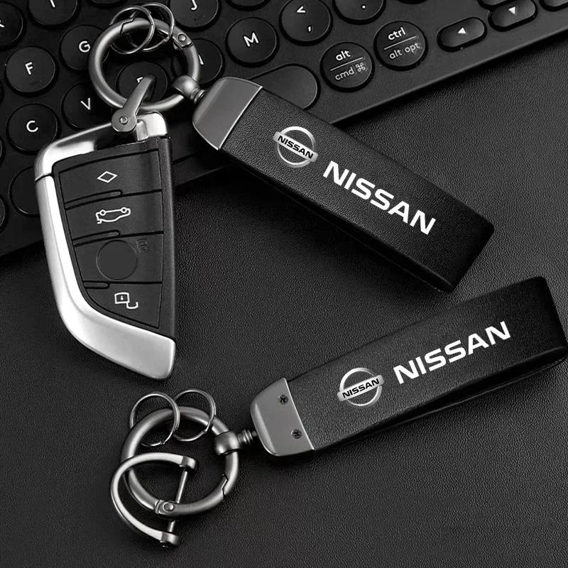 Bil Läder Bil Logotyp Metall Nyckelring Ring Hänge För Nissan X-trail Qashqai Note Juke Sentra Patrol Navara Micra Leaf Almera