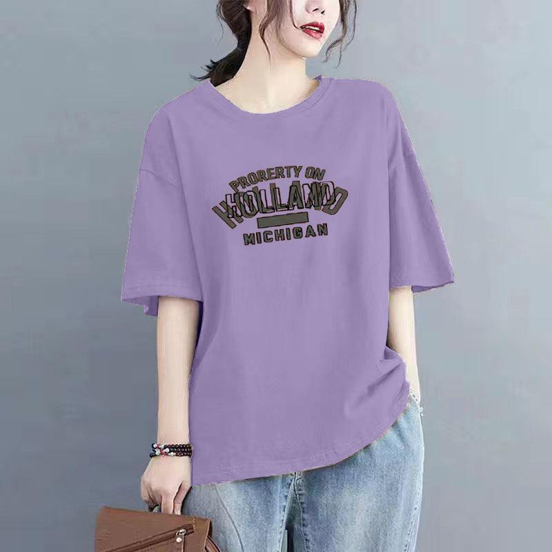 Women's Summer Round Neck Loose Short Sleeved T-shirt Printed Loose Commuting Top