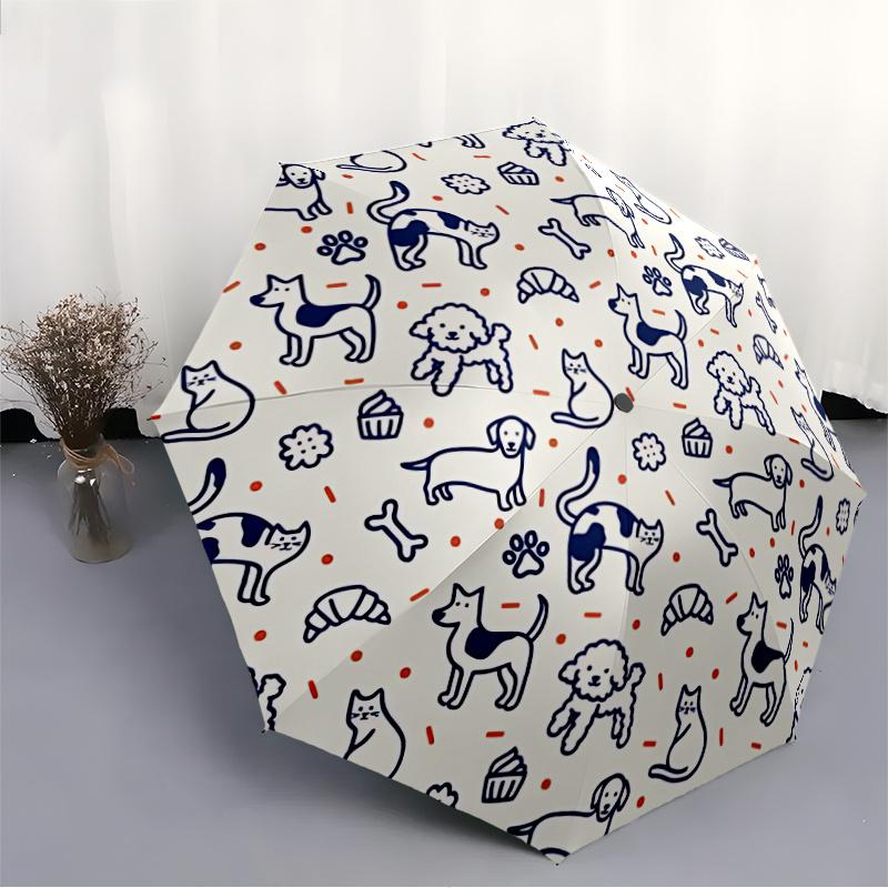 1pc Dogs and Cats Pattern Automatic Open/close Umbrella, 8-Rib sturdy structure, Portable Travel Umbrella, Parties, Everyday Use, Outdoor Accessory