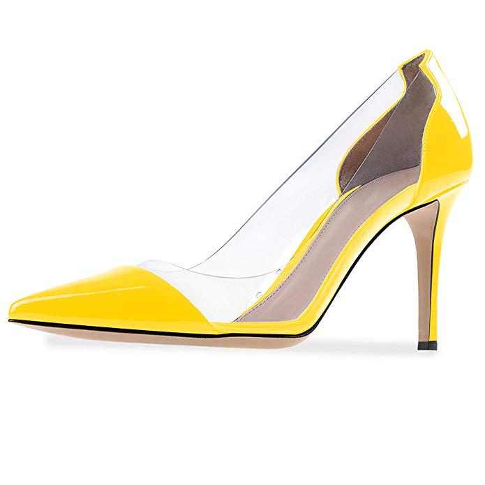 Women's Pointed Toe Transparent Pumps Clear PVC High Heels Dress Shoes