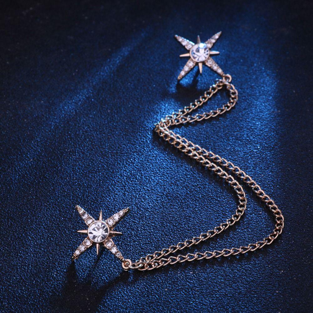 Metal Star Collar Brooch Chain Double Layer Chain Chain Brooch Creative Gift Shirt Collar Pin