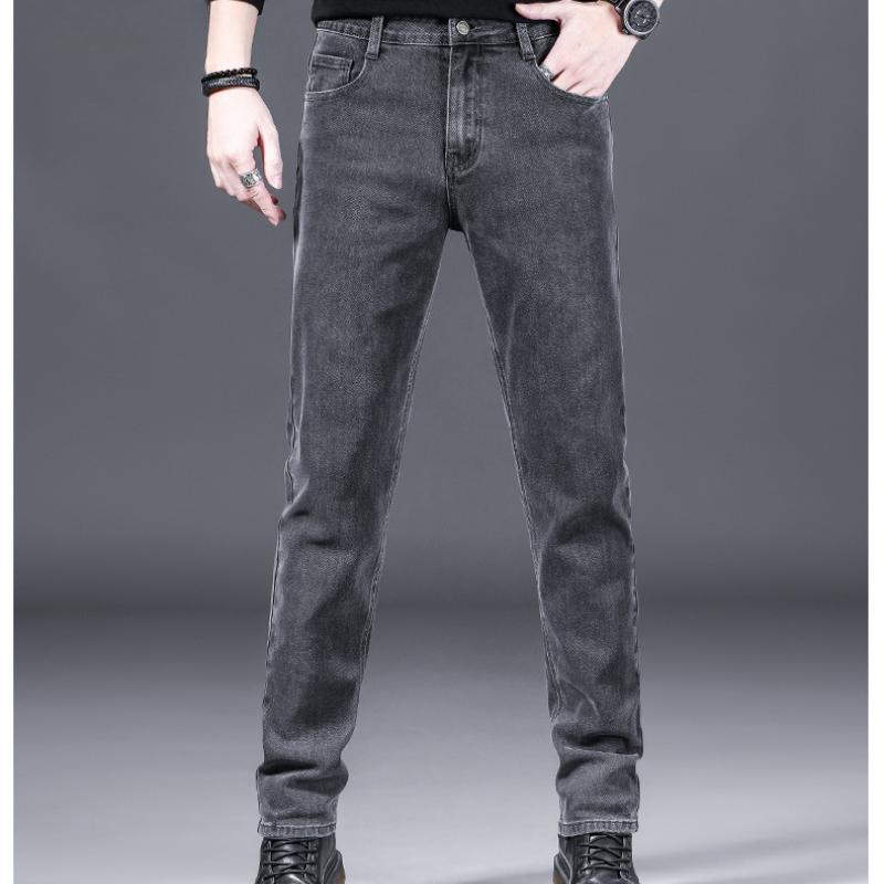 New Men's Casual Black Elastic Denim Pants Spring Autumn Loose Fit Straight Leg Versatile Casual Trousers for Men