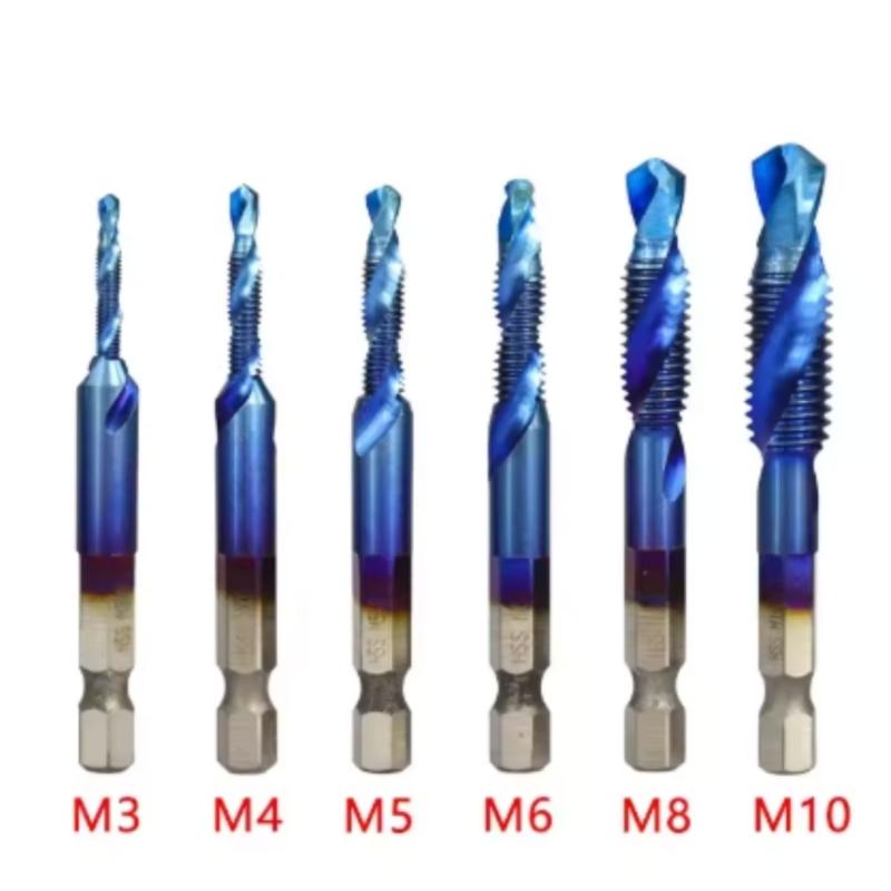 Metric Thread Tap Drill Bits Set 3 To M10 Titaniums Plated HSS Hex Shanks for Wood Plastic Aluminum