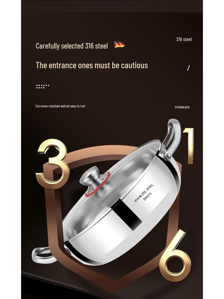 German 316 Stainless Steel Extra Thick Large Capacity Hot Pot & Steamer - Induction & Open Fire Compatible