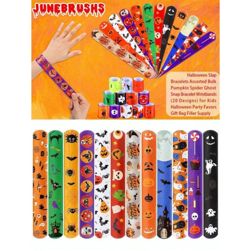 12pcs Halloween Slap Bracelets, Halloween Party Favor Snap Bracelets, Birthday Giveaways, Party Decorations, Classroom Exchanges, Prizes And Gift