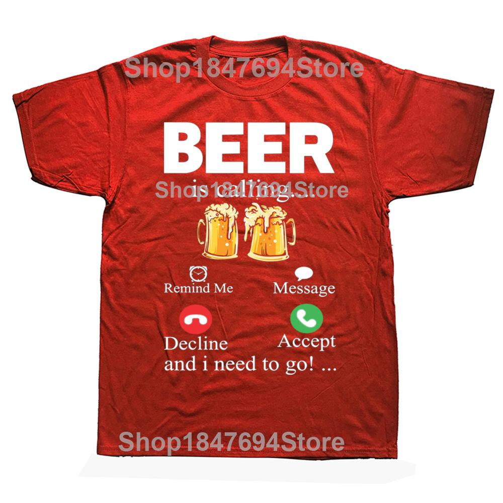 Beer Is Calling and I Must Go Printed Mens TShirt Drinking Oversized Funny Graphic Tees for Men Summer Sarcastic Humor Tops