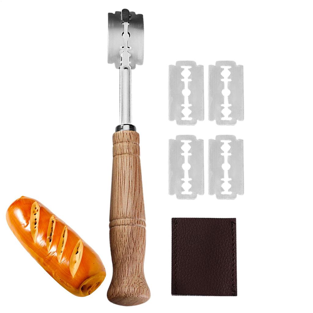 Bread Cutter French Bread Blades Kitchen Gadgets Normal Wood Long Handle Dough Scoring Knife with 5 Razor Blades Bread Cutting