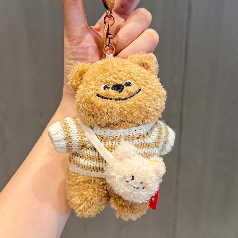 Cute Cartoon Plump Bear Bag Charm Plush Doll Car Keychain Lovely Soft Toy Keychain Backpack Decoration Accessories Gifts