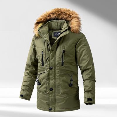 Großer Pelzkragen Werkzeugmittel und lange baumwollgepolsterte Kleidung, gewaschene Jacken, Herren-Warmjacken, Plüsch- und verdickte Jacken.
