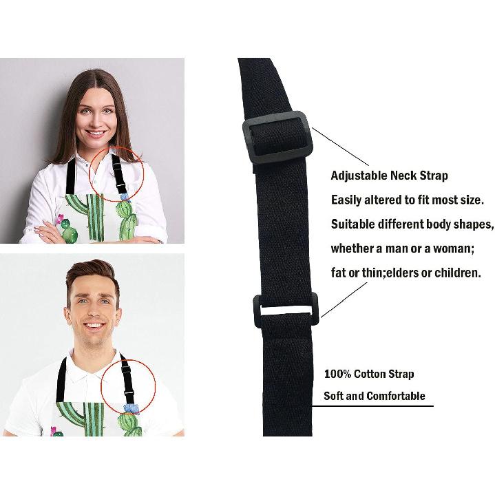 Cactus Adjustable Bib Apron, Tropical Watercolor Cactus Plants Cooking Kitchen Apron for Men Women
