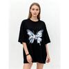 Oversized T Shirt Black Butterfly Print Women Casual Summer Top Streetwear Fashion Loose Fit Graphic Tee
