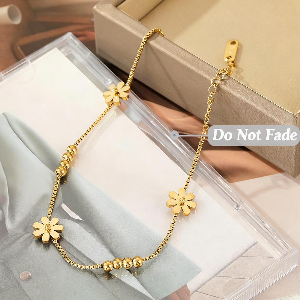 Elegantes Gänseblümchen Perlen Armband Damen Edelstahl Goldfarbe Kasten Kette Mode Süße Blumen Zirkonia Geburtstagsgeschenk Großhandel