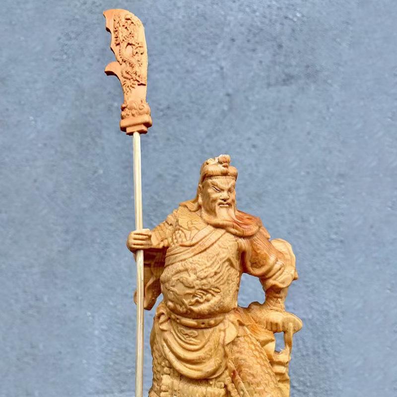 Standing Guan Gong Wood Carving Ornament - 16×9×5.5 for Home Decor