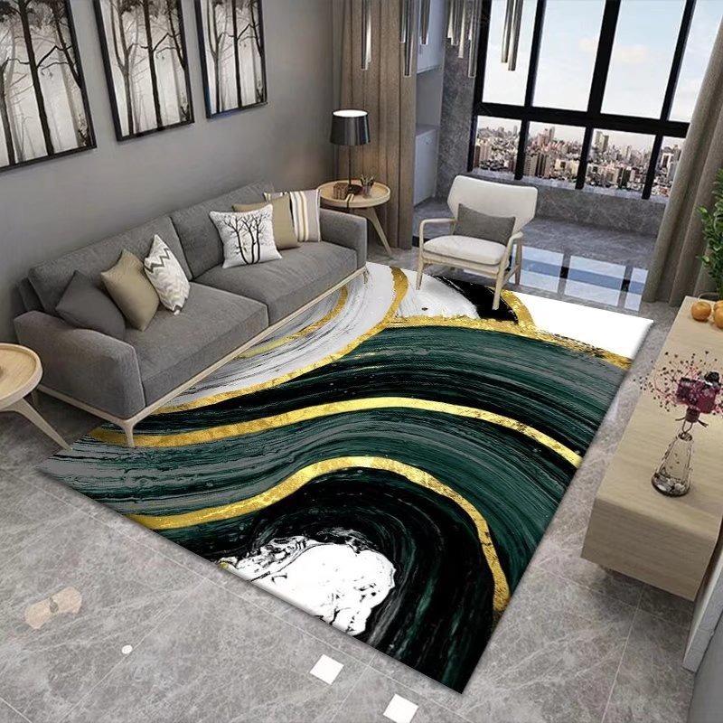 Modern Abstract Carpet Texture Art Anti Slip Carpet Gold Foil Line Geometric Wave Ink Painting Living Room Decoration Carpet