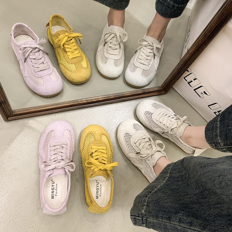 Fashion Y2K Sweet - Edgy Yellow Mesh Lace - Up Shoes | Breathable Vintage Daily Streetwear Casual Shoes