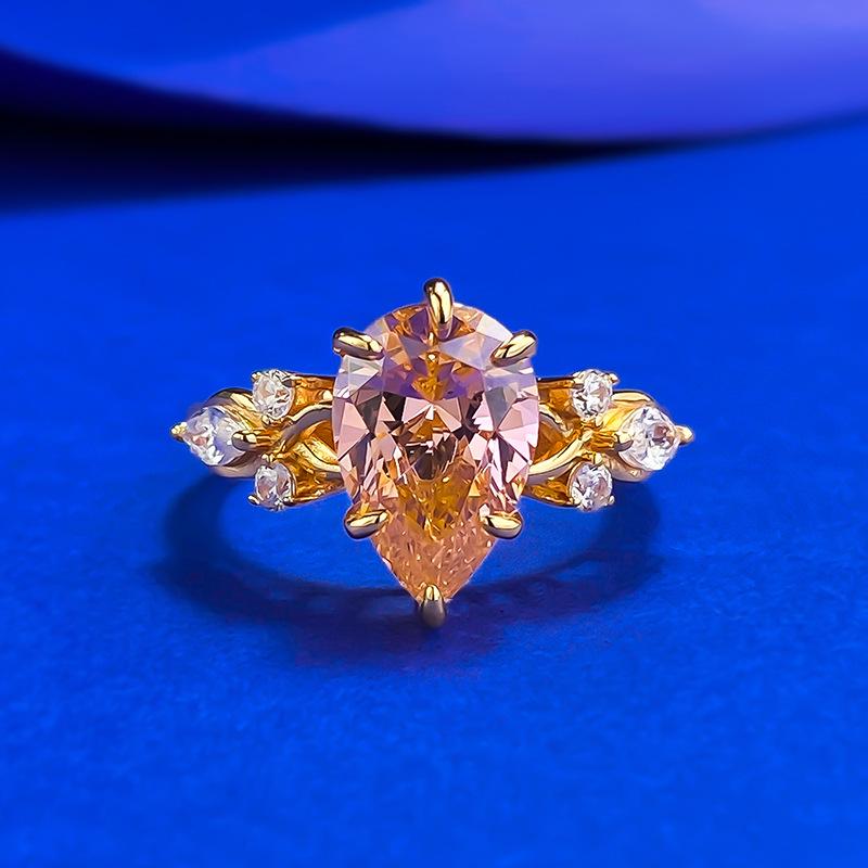 Xiancan S925 Silver Pear-Shaped Padparadscha Ring - Sweet & Stylish 8x12mm Jewelry Size 7