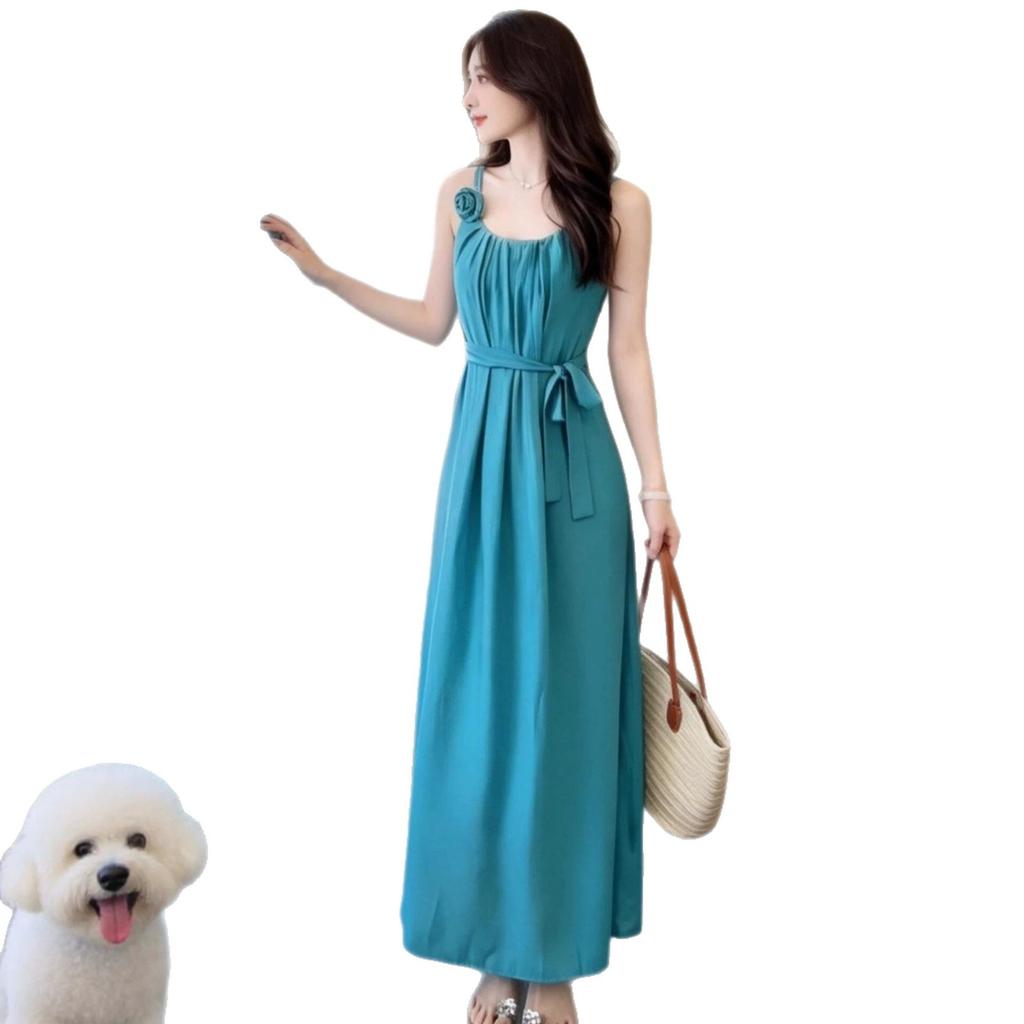 Bright color dopamine Thai summer neck sling dress women's seaside vacation Xinjiang travel wear long dress