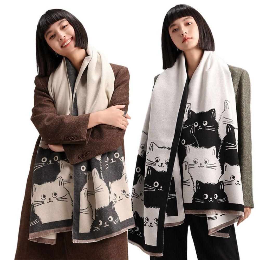 Cute Cat Imitation Cashmere Scarf Thick Warmth Winter Scarf Elegant Style Shawl Autumn Winter