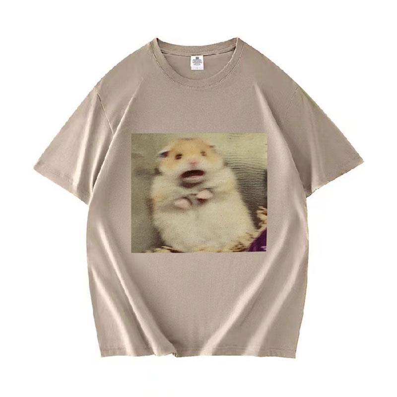 Funny Scared Hamster Meme Graphic TShirt Men Women ONeck Fashion Short Sleeve T Shirt Retro Clothing Oversized Cotton Tshirts