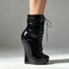Women Sexy Fetish Super High 18cm Super Wedge Heel Pointed Toe Zipper Cross-tied Ankle BALLET Boots Plus Size