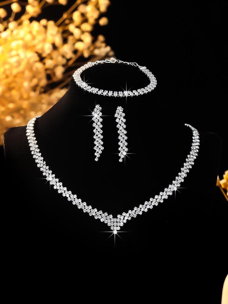 Elegant Rhinestone Zirconia Necklace & Jewelry Set for Bridal & Evening Wear