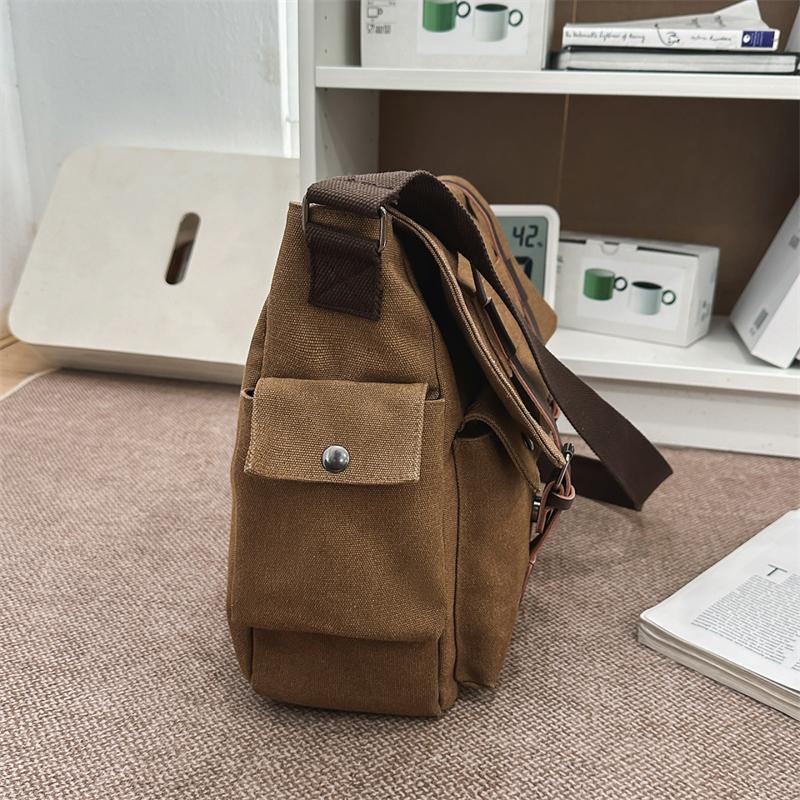 Canvas Bag Business Shoulder Crossbody Bag Large Capacity Lightweight Contrast Color Student Bag