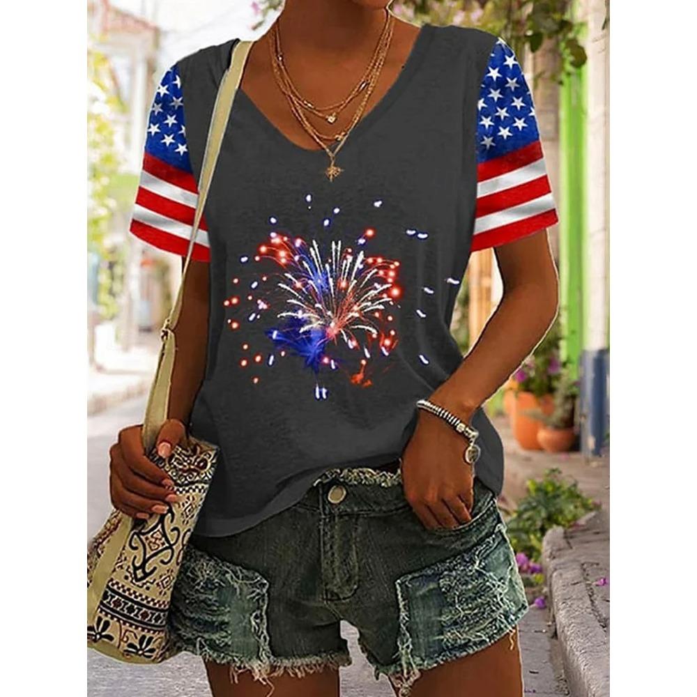 American Independence Day Women's T Shirt Graphic American Flag Vintage Stylish Classic