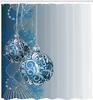 Christmas Shower Curtain, Abstract Pattern Snowflake Motifs Curlicues On Baubles Season, Cloth Fabric Bathroom Decor Set With