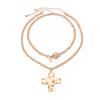 Jewelry Personalized Cross Alloy Pendant Necklace Double Layer OT Buckle Fashion Light Luxury Collarbone Chain Women