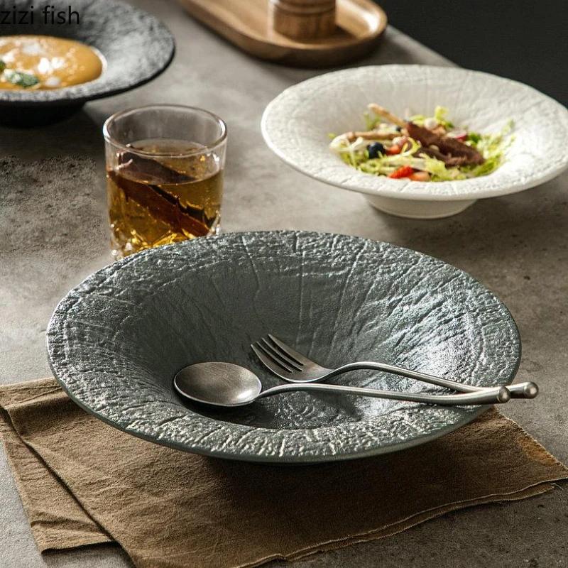 Ceramic Deep Bowl Fruit Plate Salad Bowls Soup Bowls Dining Plate Noodle Bowl Dessert Plates Snack Tray Dim Sum Dish Tableware