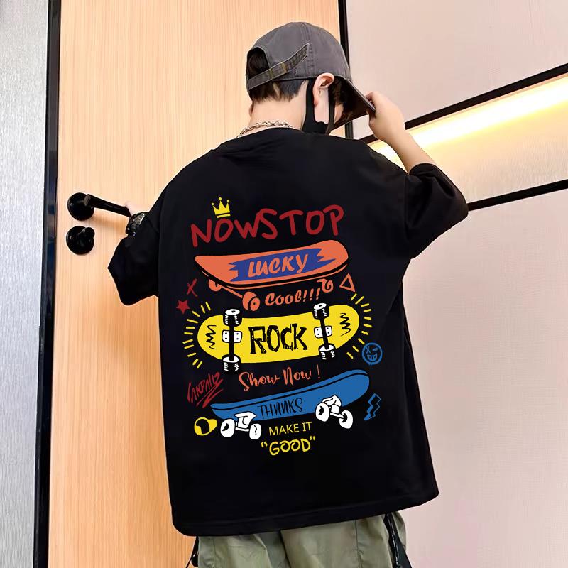 Skateboard Pattern Design Children's Tops Summer Boys Girls Short Sleeve T-shirts Cotton Korean Kids Clothes