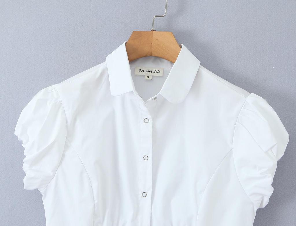 2026 Spring Women's Retro Puff Sleeve Waist-Cinched Shirt