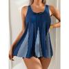 European and American Boxers Conservative Hot Spring Swimsuit Printed Beach Resort Tankini Swimsuit