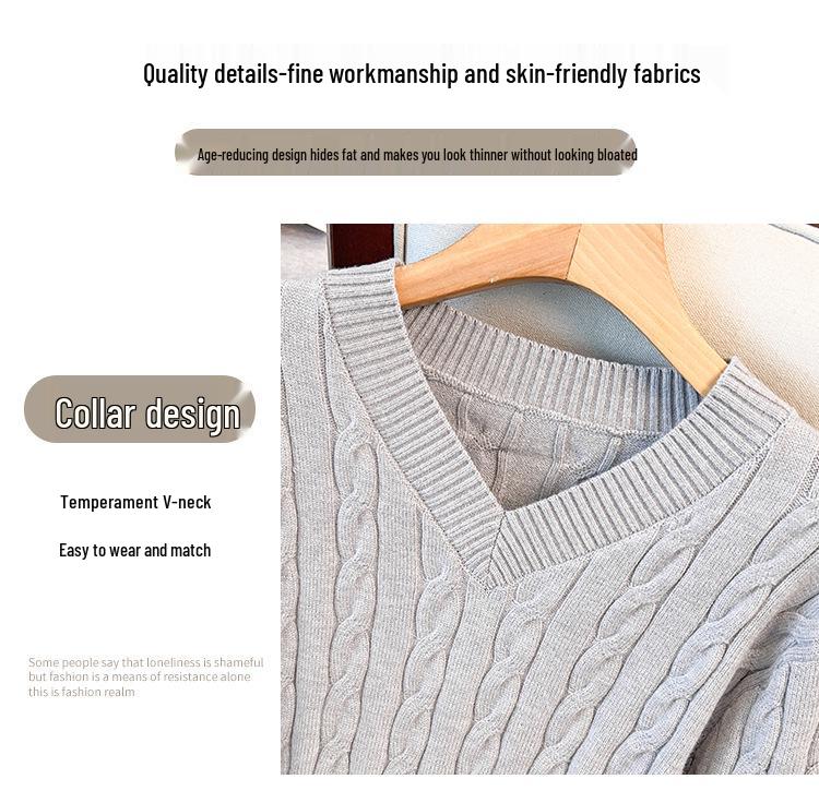 Damen Große Größen Lockerer V-Ausschnitt Strickpullover, Brustumfang 150/160 cm, 200-350 Jin, Stil 8069