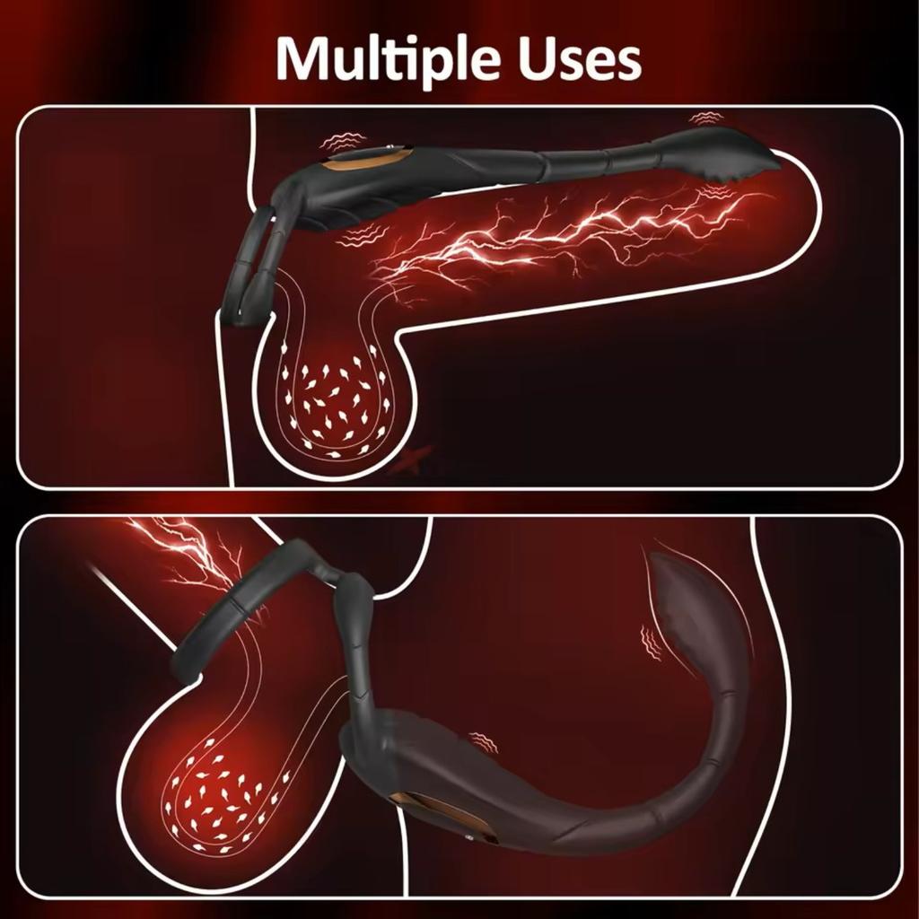 Male Penis Ring Vibrator for Male Double Ring Anal Plug Delay Ejaculation Perineum Stimulator Prostate Massager Adult Sexy Toys