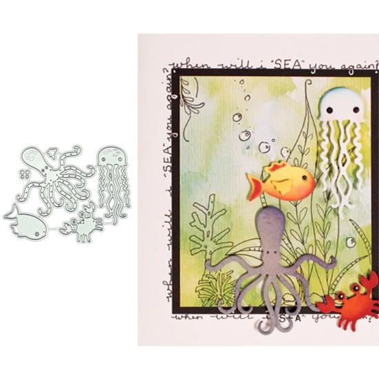 

Медуза Осьминог Краб Металлические штампы DIY Скрапбукинг Бумажные карты Трафарет серебряный