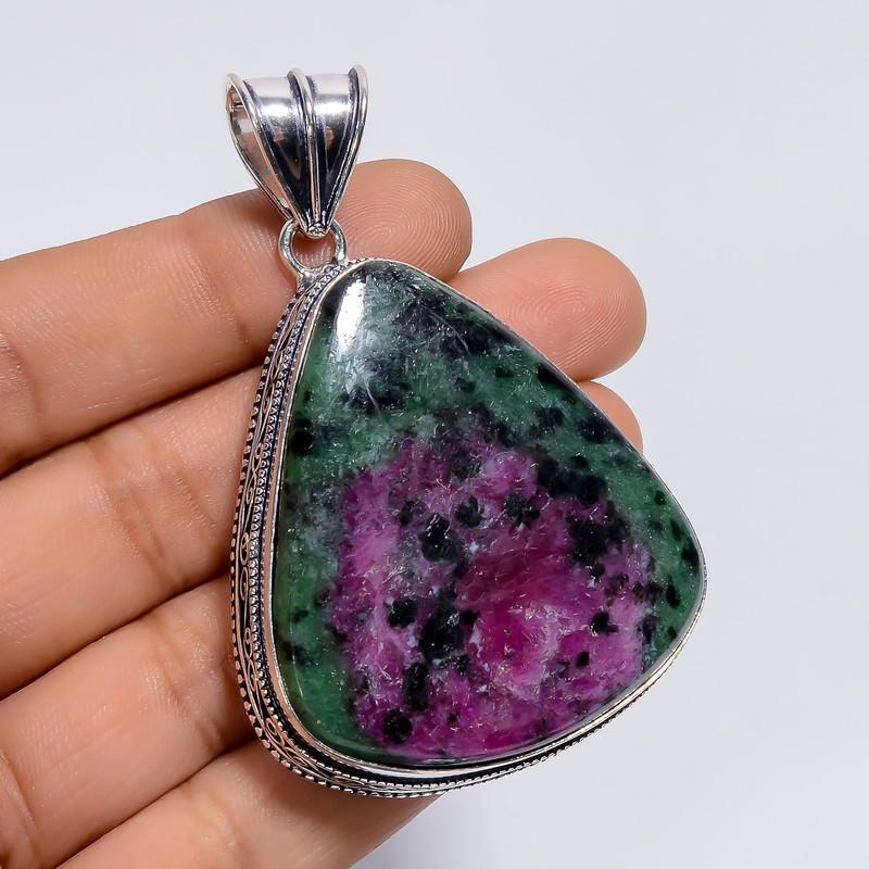 

Outstanding Top Grade Qualite 100% Natural Ruby Zoisite Pear Shape Vintage Style Handmade Jewelry 925 Steling Silver Pendant 2.5 WSJ-4873 2.5