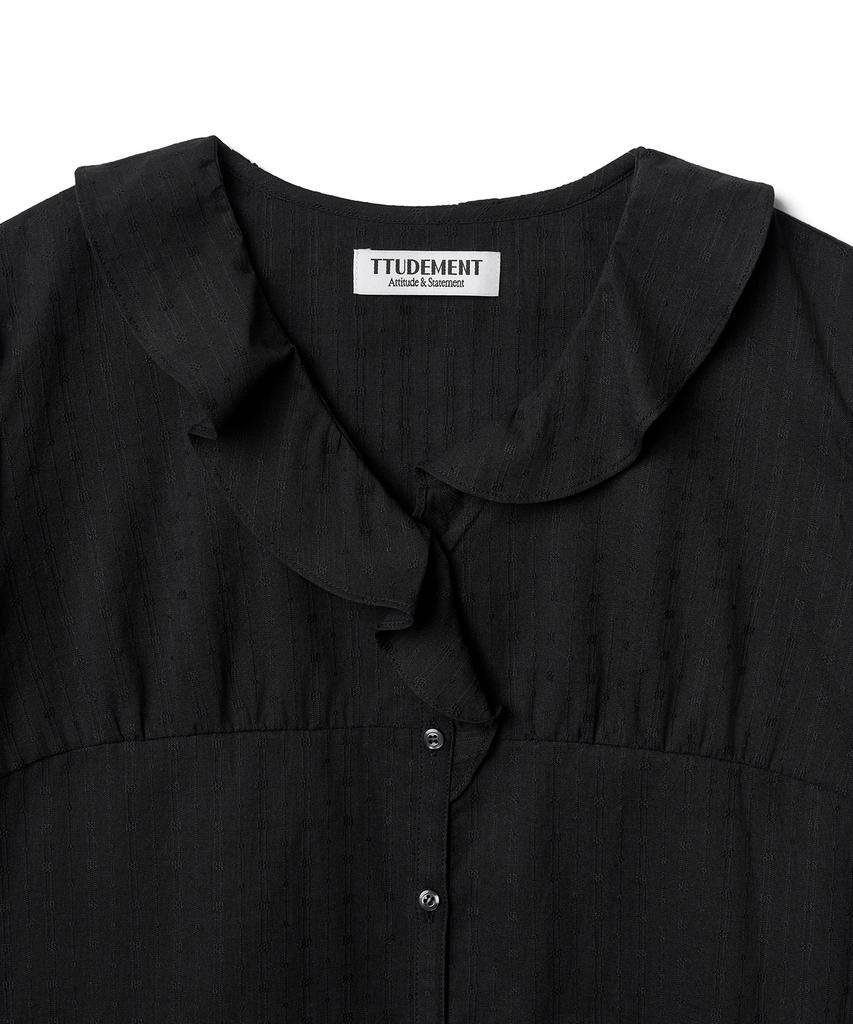 Tudument Short-Sleeve Blouse With Ruffled Collar_Black