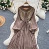 Women's Retro Embroidery Heavy Work Waist Cinching Single Button Ele Long Dress