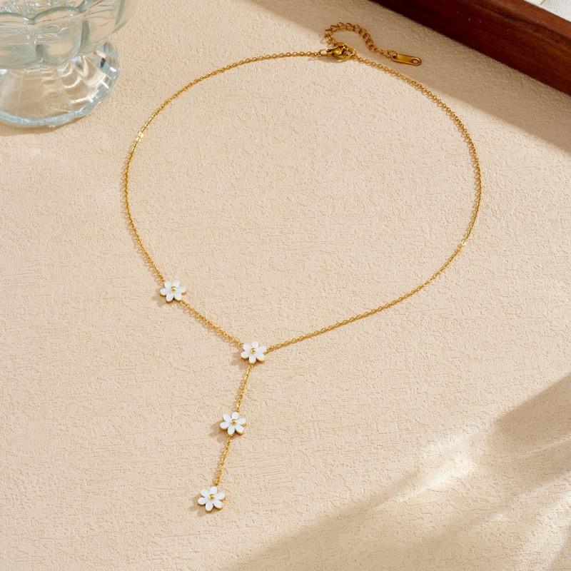 Gold Plated Daisy Flower Y Drop Lariat Necklace золотой