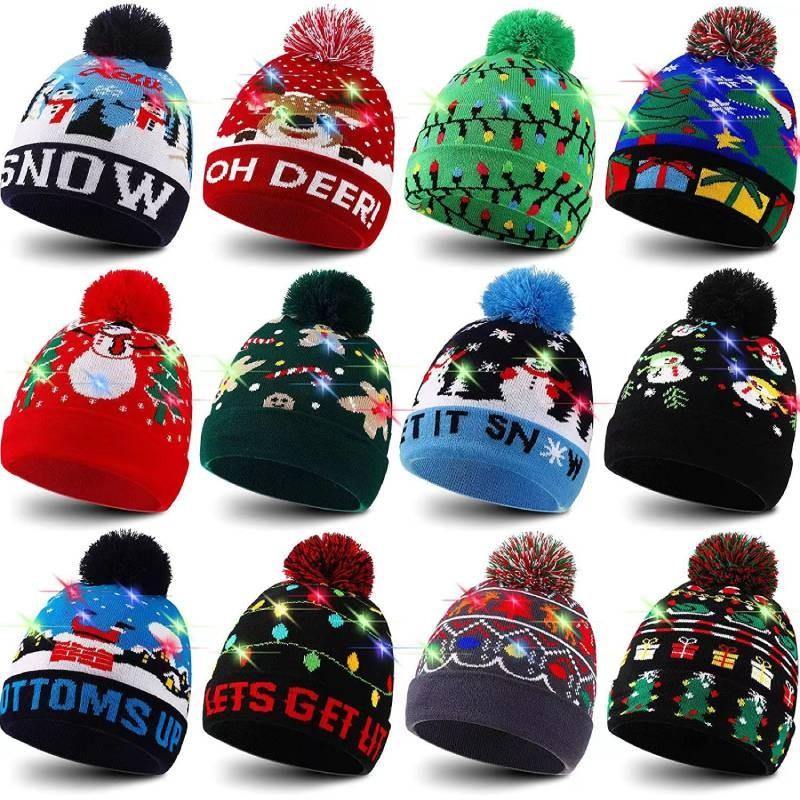 Unique Patterned Christmas Beanie Hat With Bright Led Lights For Winter Cheer