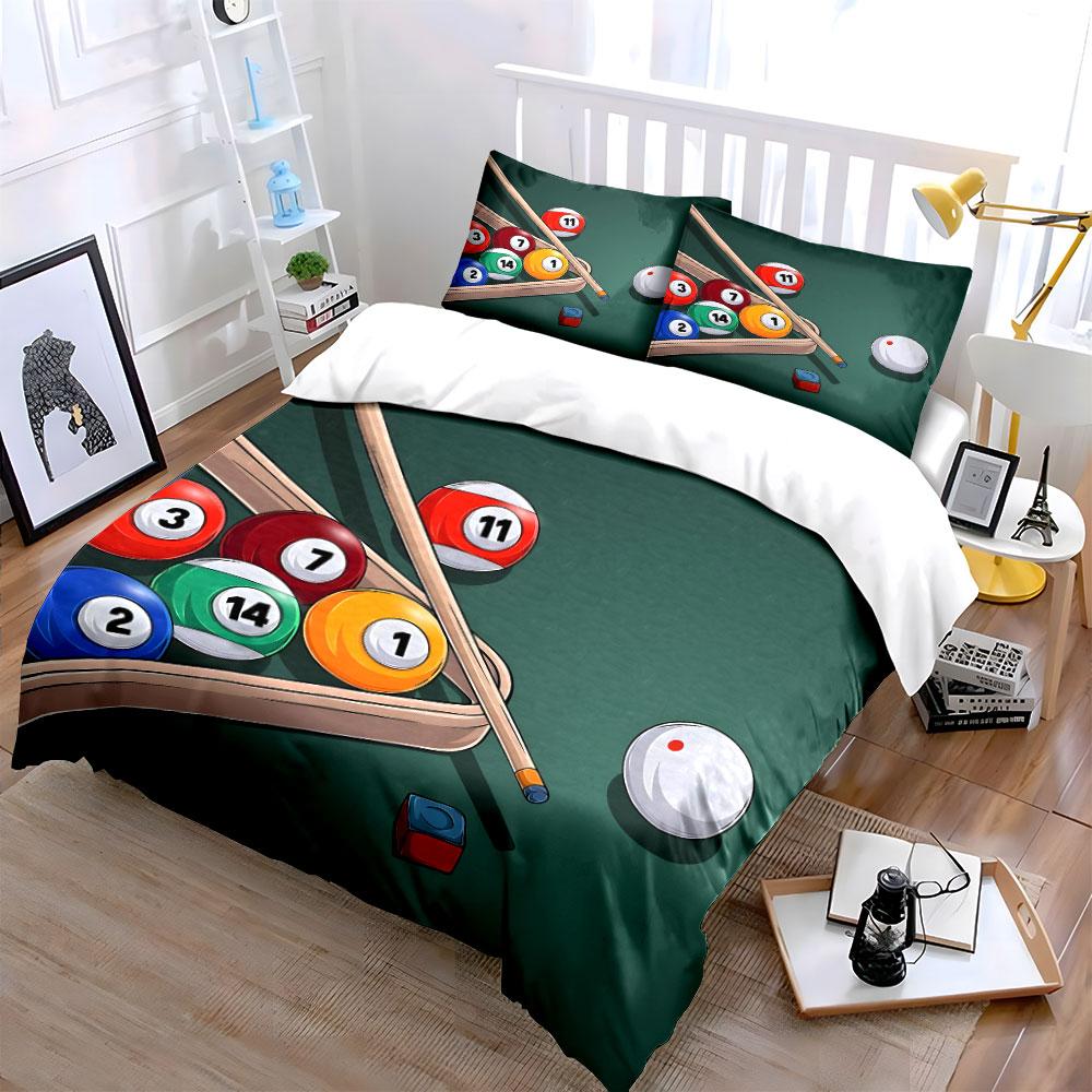 Billiard Pool Game Set Design Bedding Duvet Cover Set  (1*Duvet Cover 2*Pillowcases, Without Duvet Insert)