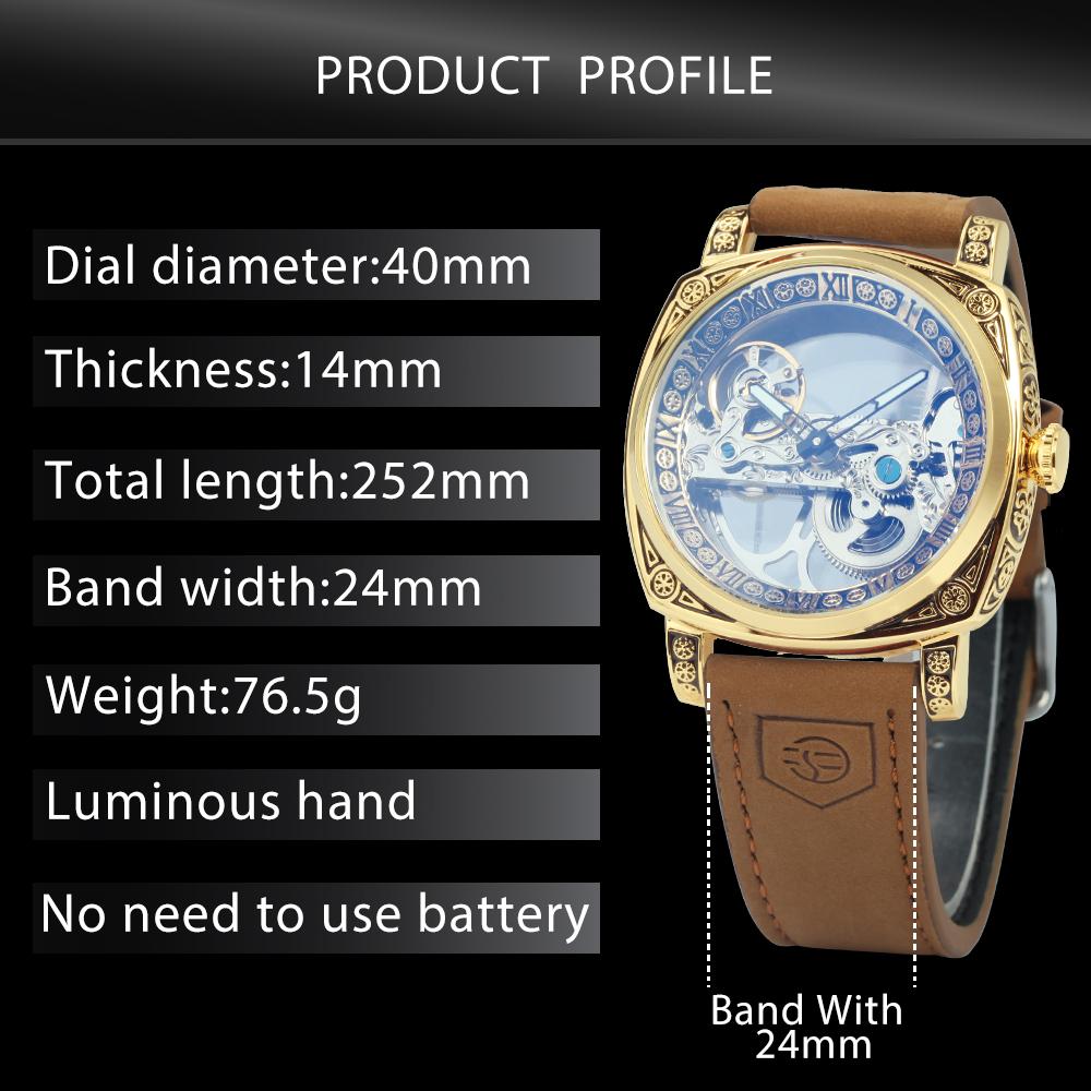 Forsining Royal Golden Bridge Skeleton Automatic Mechanical Watch for Men Luminous Hands Retro Engraved Luxury Mens Watches
