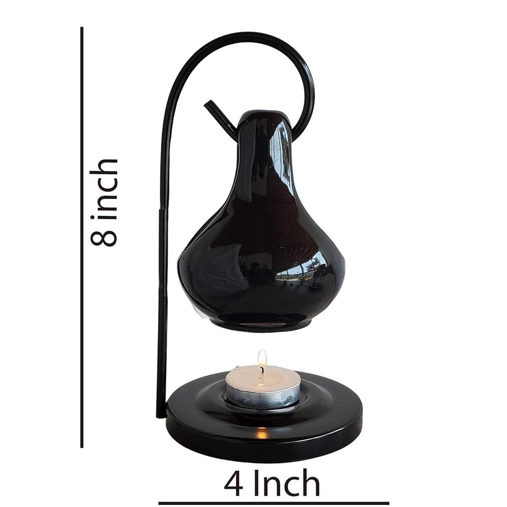 India Ceramic Aroma Oil Diffuser Hanging Burner for Home Fragrance Decoration and Gifting, 4 X 8 Inch (Hanging - Black)
