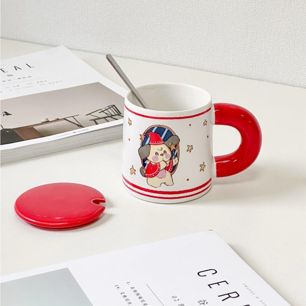 Cartoon-Becher mit Deckel Keramik Haushalts-Trinkbecher Büro Milchbecher Kaffeetasse Weißporzellan kreativ