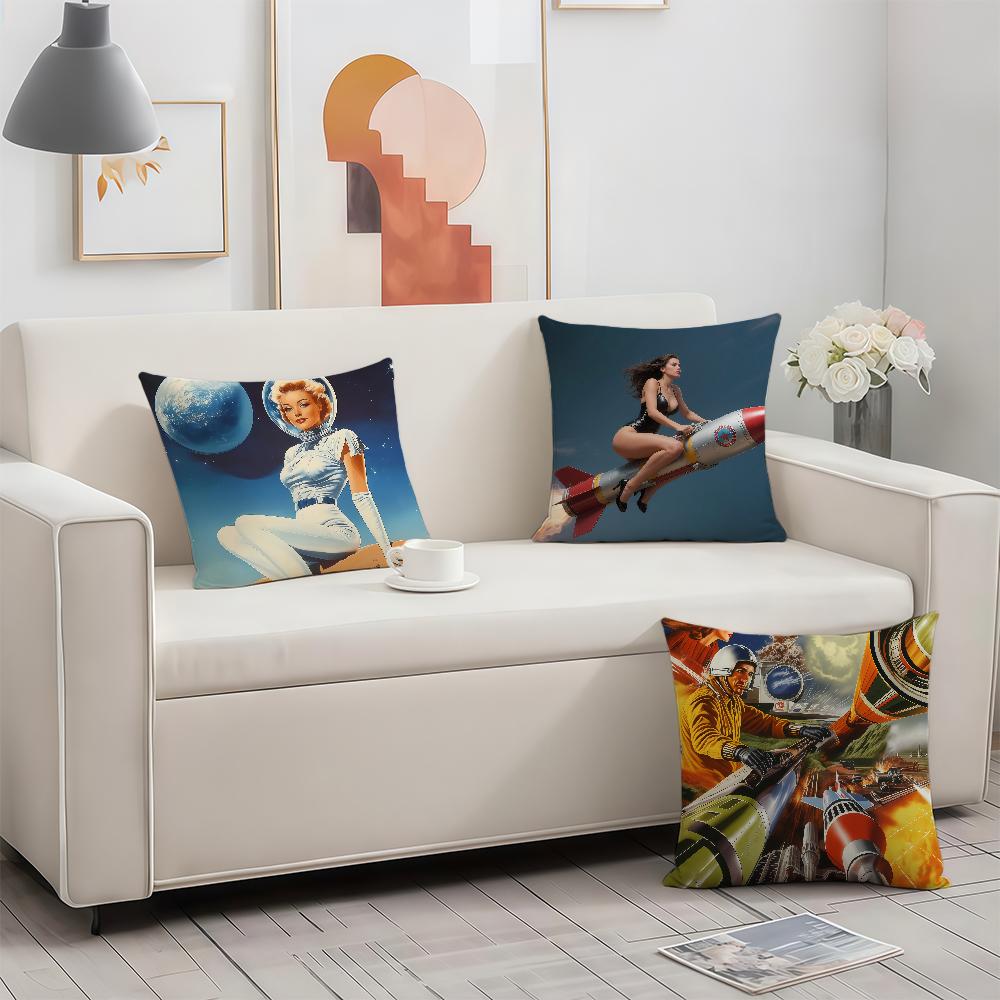 Retro Medieval Futuristic Space Cushion Cover Birthday Anniversary Gifts Double Sided Printed Zipper Cushion Cover Soft Skin