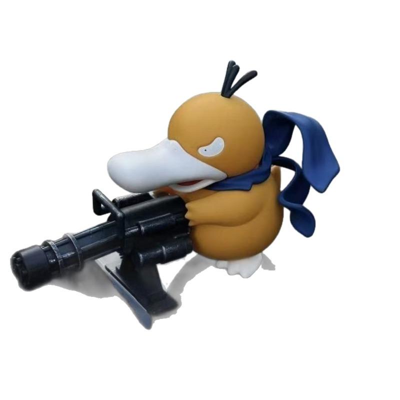 Psyduck with Gatling Gun Figure Funny Road Bandit Car Ornament Dashboard Trunk Creative Car Dashboard Decor