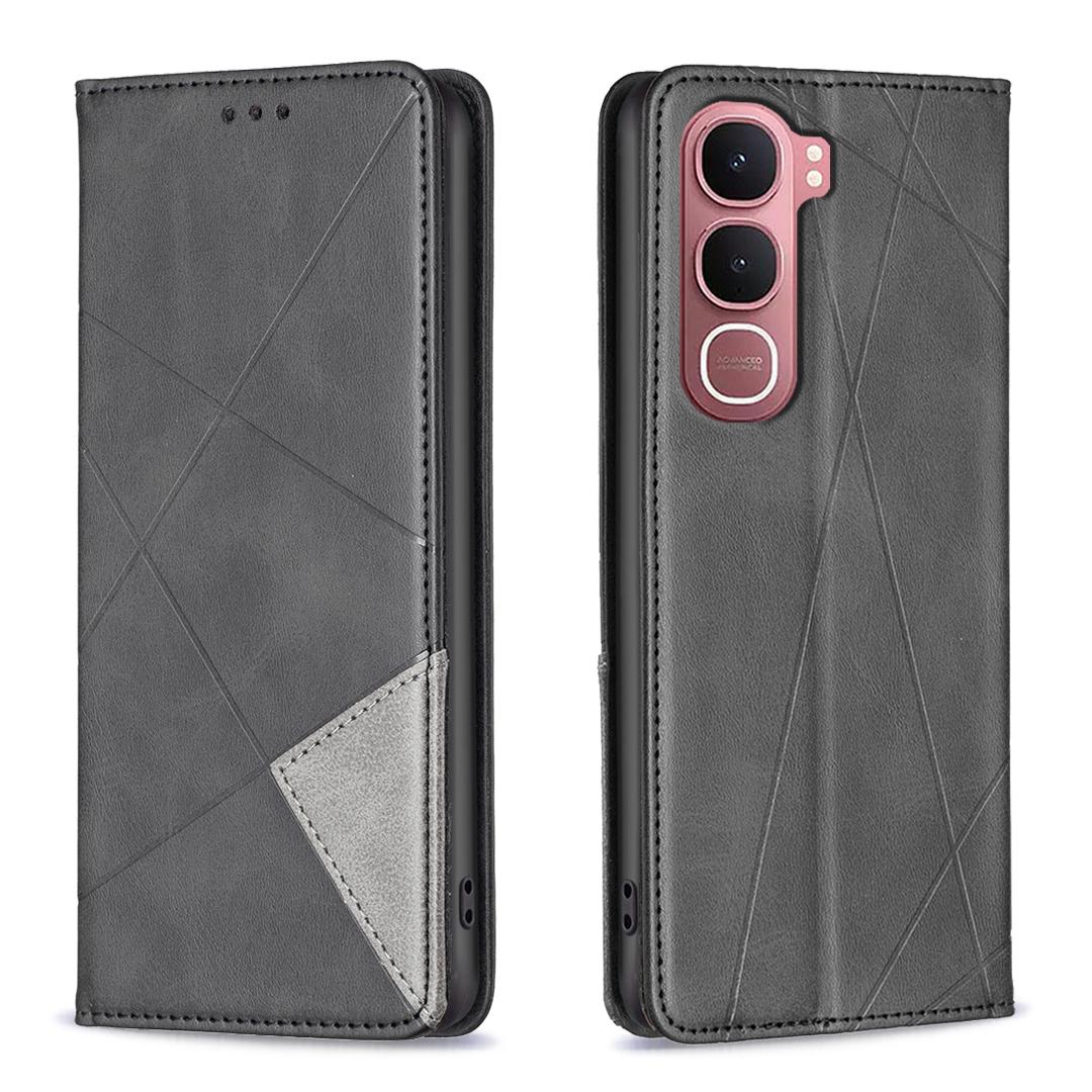 

For vivo Y31 5G Case Card Slots Geometry Imprint Leather Phone Cover