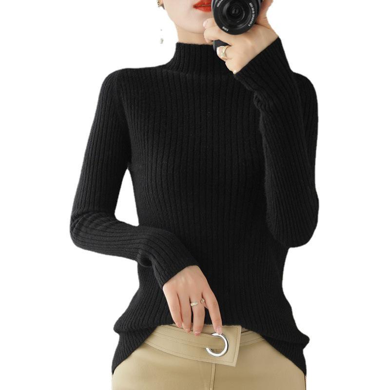 Women's Ribbed Slim Fit High Neck Long Sleeve Fall Sweater
